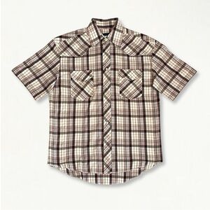 Vintage Wrangler Western Brown Plaid Pearl Snap Button Short Sleeve Shirt 15.5